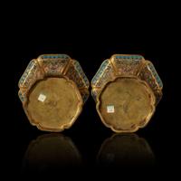 An exceptional pair of Chinese champlevé cloisonné enamel gilt metal gu-form vases 铜鎏金锤鍱珐琅花觚一对 18th/19th century ???????