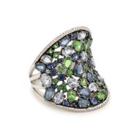 TSAVORITE GARNET, SAPPHIRE AND DIAMOND RING
