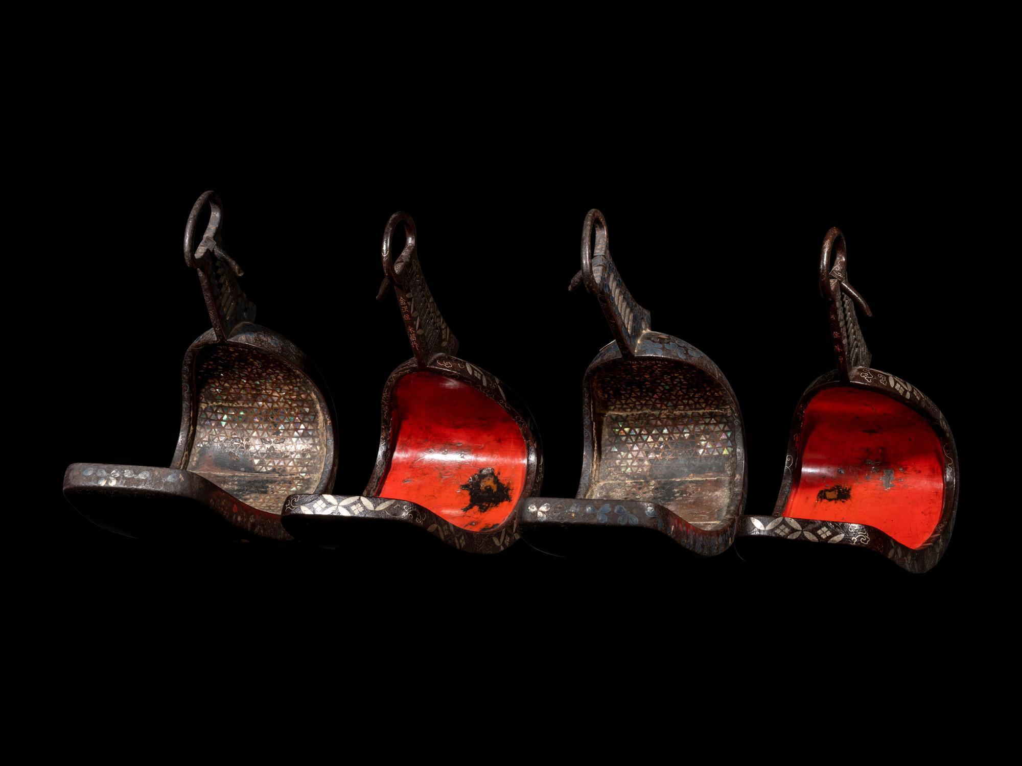Two Pairs of Japanese Silver Inlaid Iron Stirrups, Abumi