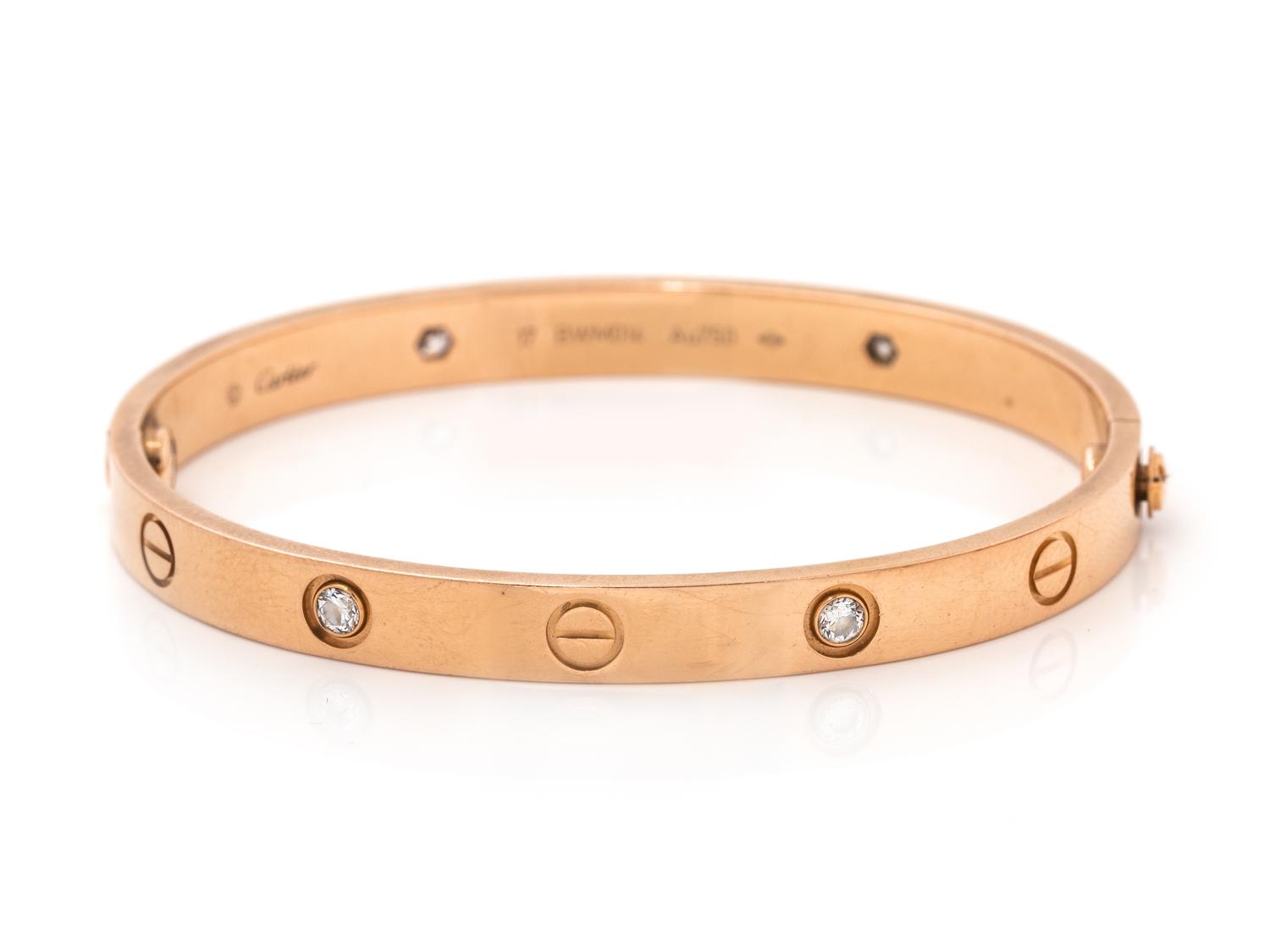 CARTIER, ROSE GOLD AND DIAMOND 'LOVE' BRACELET