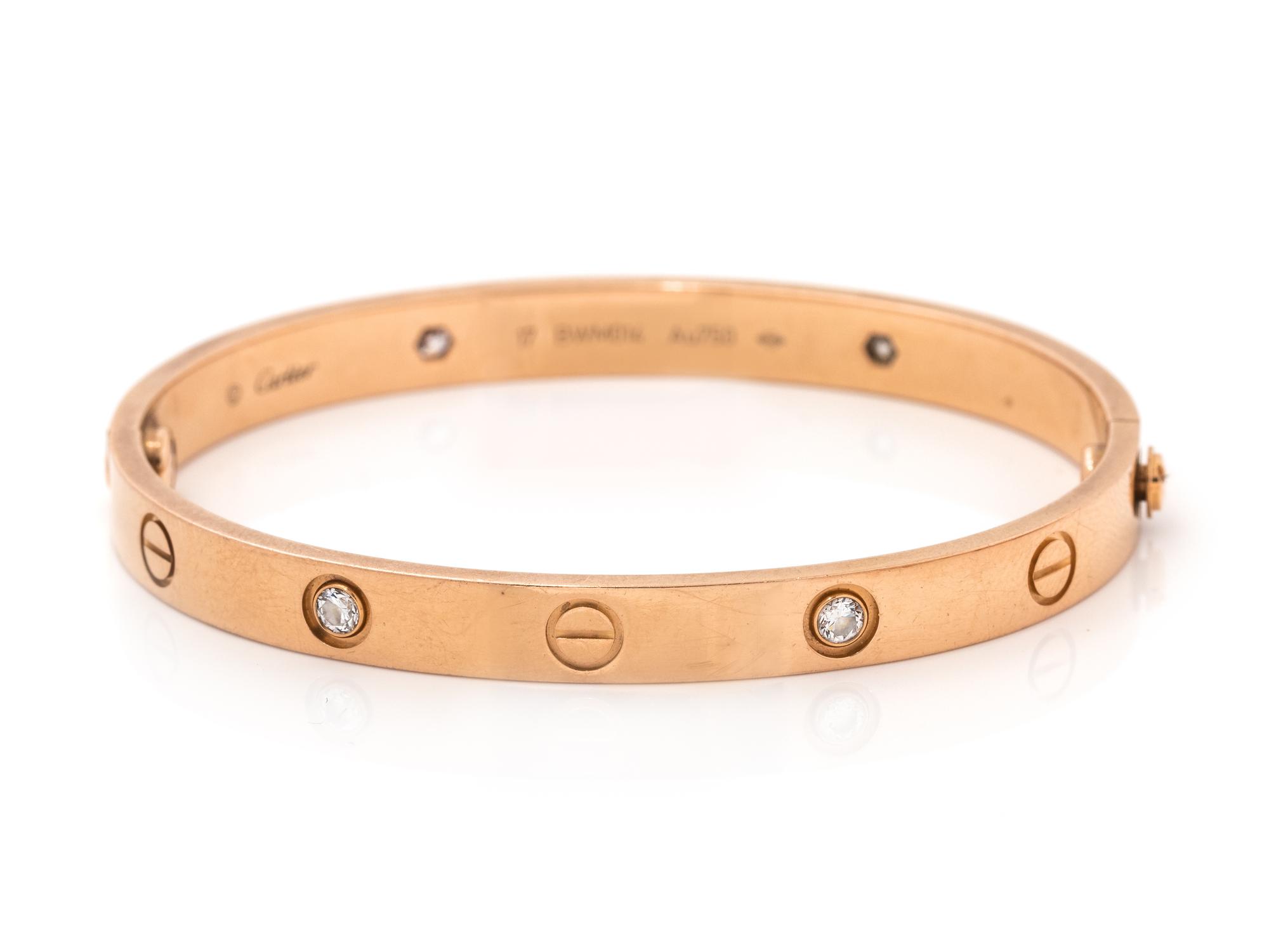 CARTIER, ROSE GOLD AND DIAMOND 'LOVE' BRACELET
