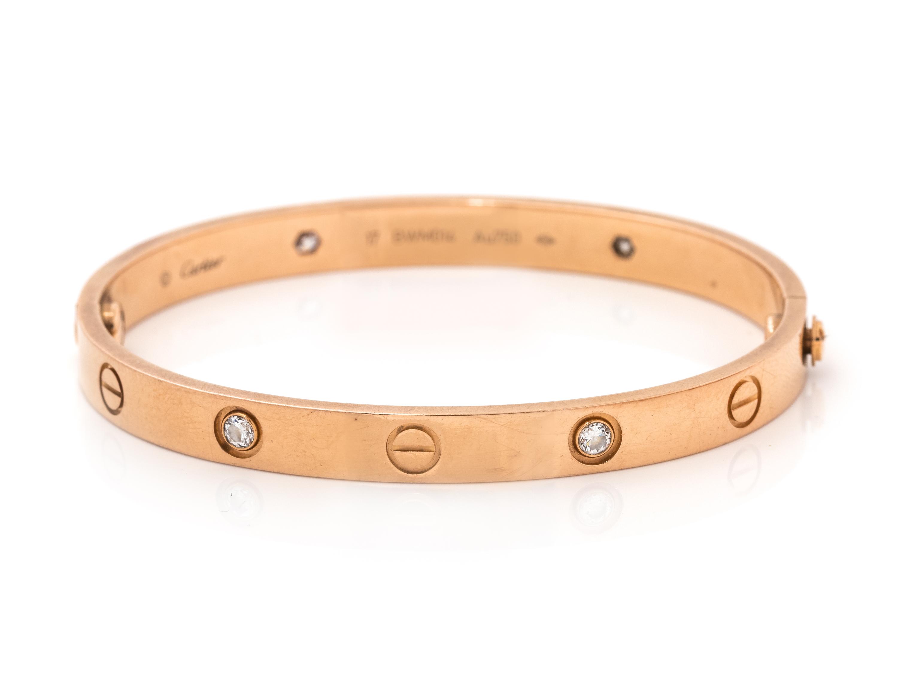 CARTIER, ROSE GOLD AND DIAMOND 'LOVE' BRACELET