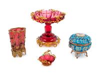 Four Continental Gilt Metal Mounted Glass Articles