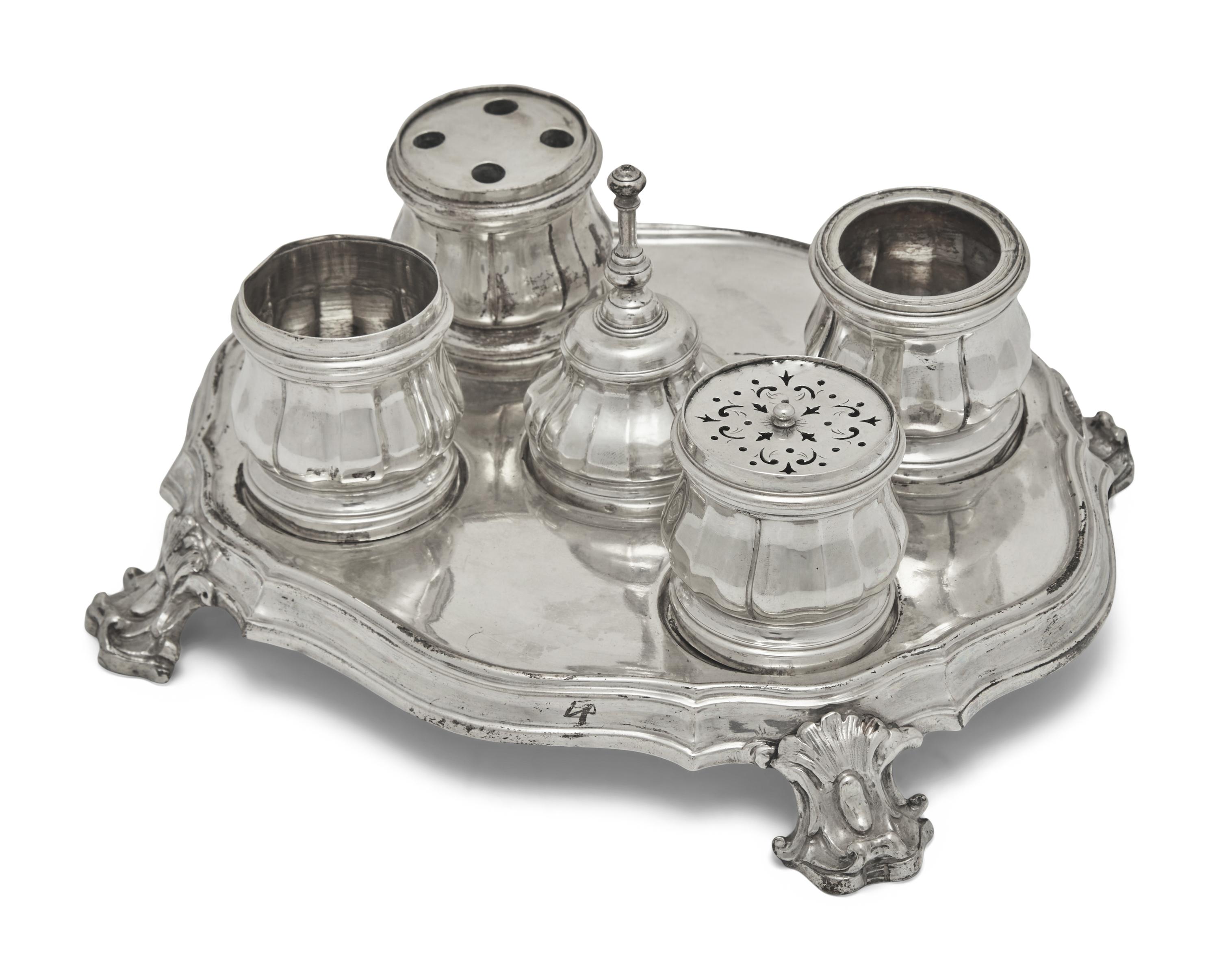 An Italian Silver Standish or Inkstand