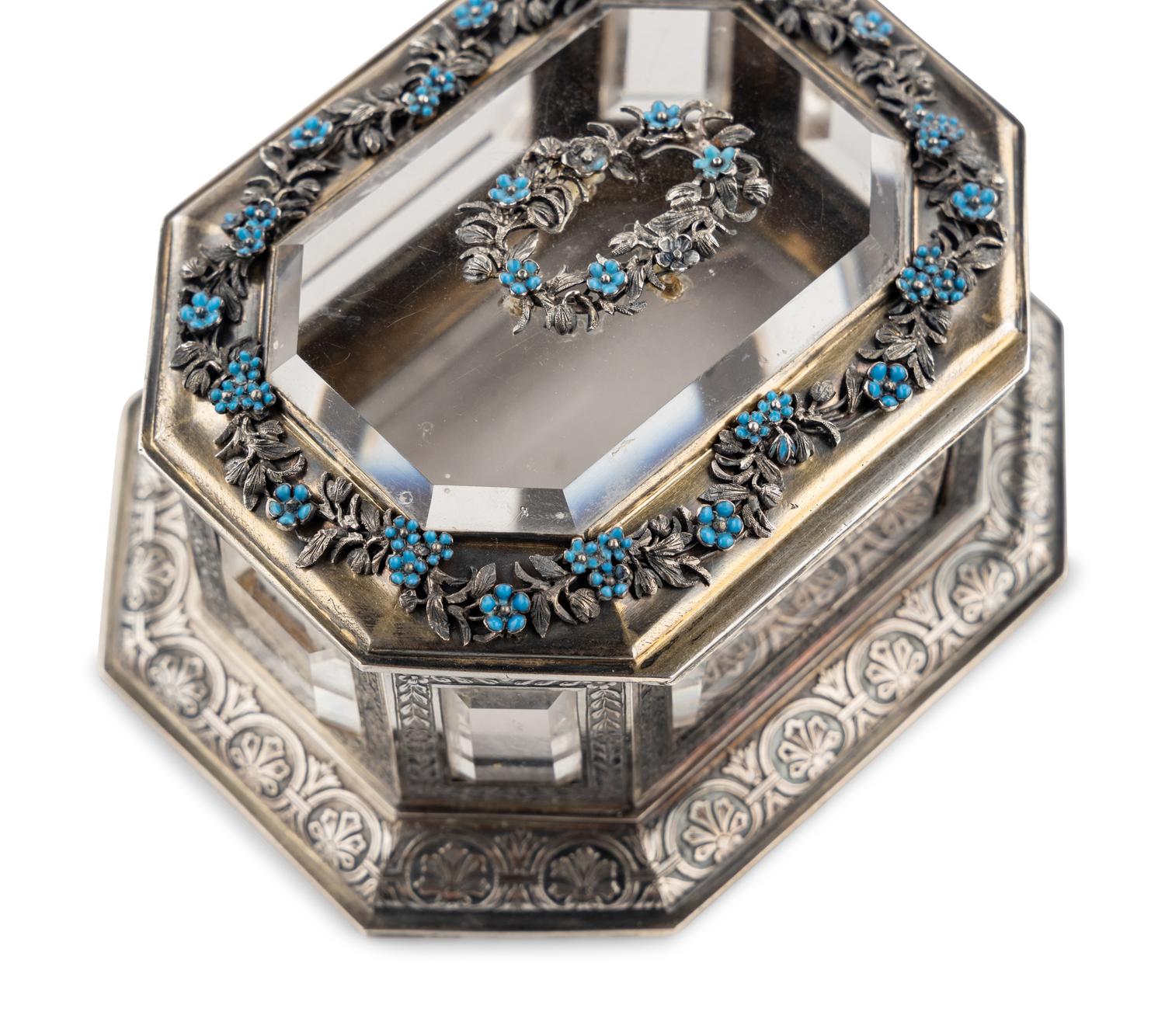 A Continental Enameled Silver and Rock Crystal Mounted Small Box