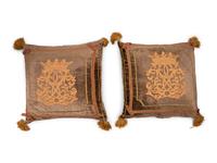 A Pair of French Embroidered Velvet Throw Pillows