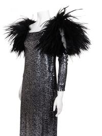 Unlabeled Sequined Dress with Feather Trim, 1970-90s