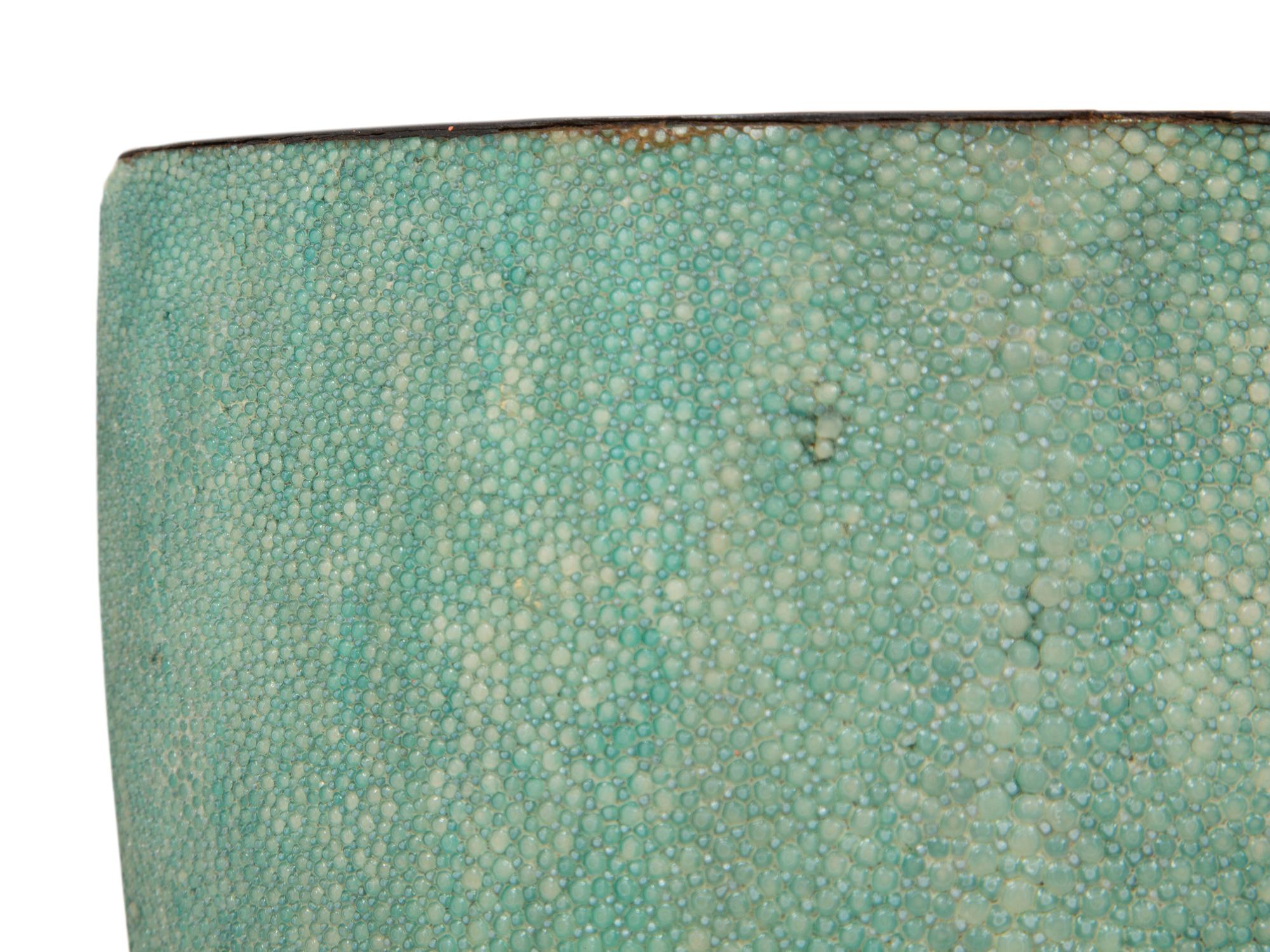 A Green Shagreen and Wood Vase by R and Y Augousti, London.