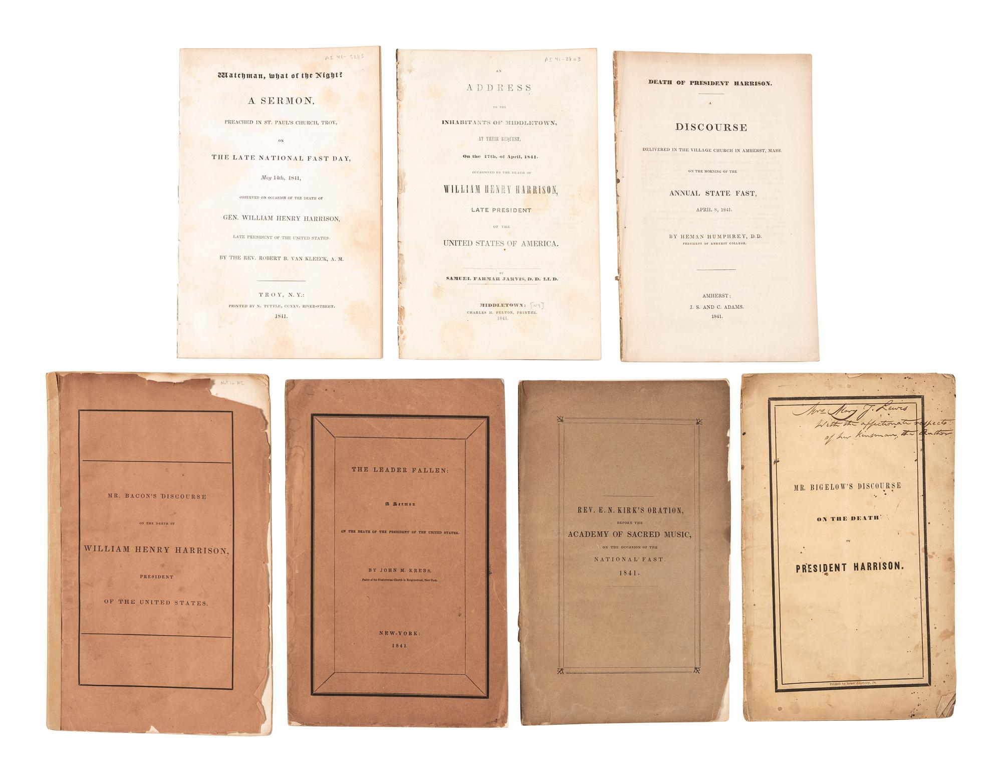[HARRISON, William Henry (1773-1841)]. A group of pamphlets of eulogies, sermons, and memorials to William Henry Harrison, comprising:
