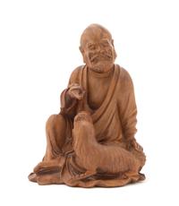 A Carved Boxwood Figure of a Luohan Height 8 inches.