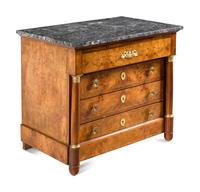 An Empire Revival Gilt Bronze Mounted Burl Walnut Marble-Top Commode
