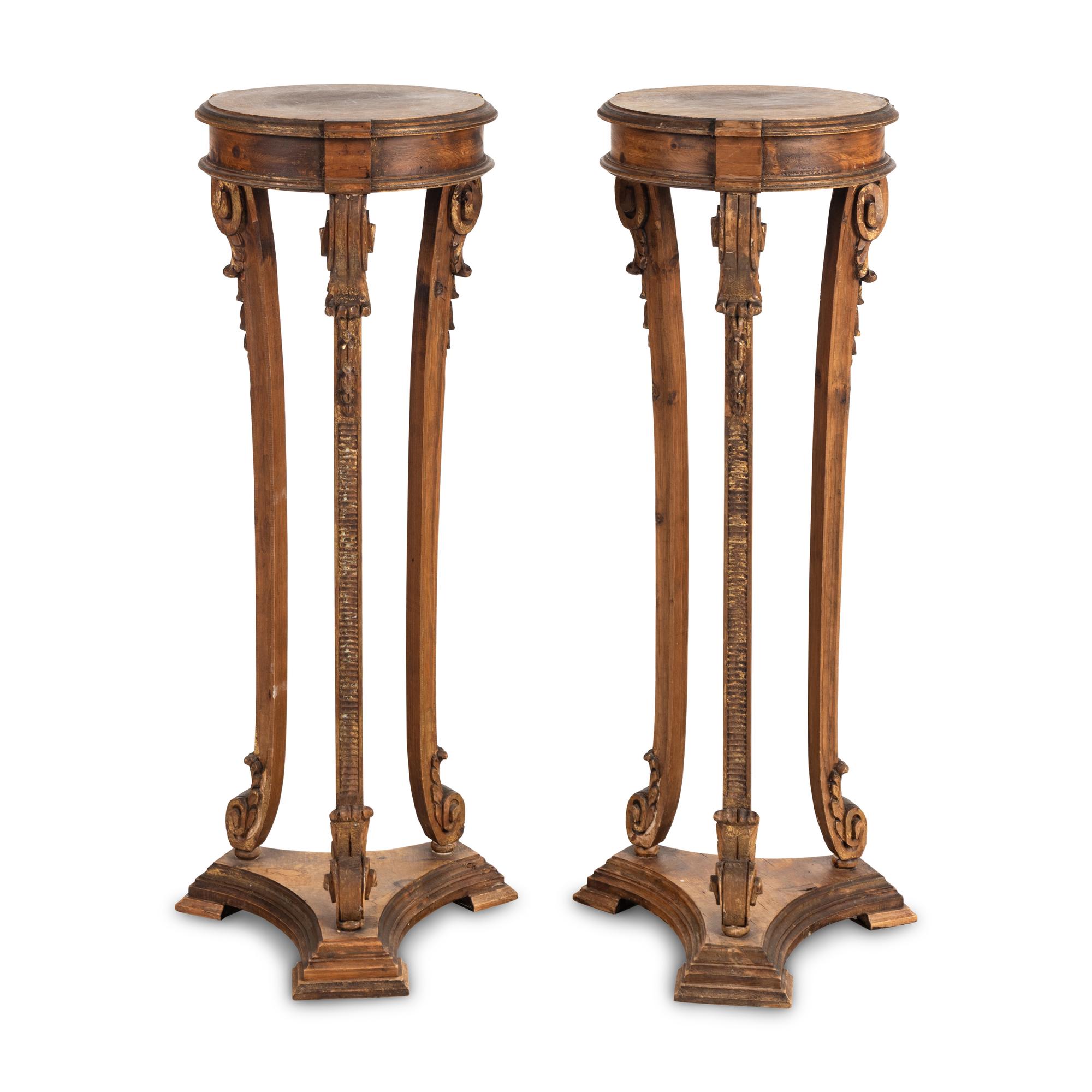 A Pair of George III Style Parcel-Gilt Walnut Jardinière Stands