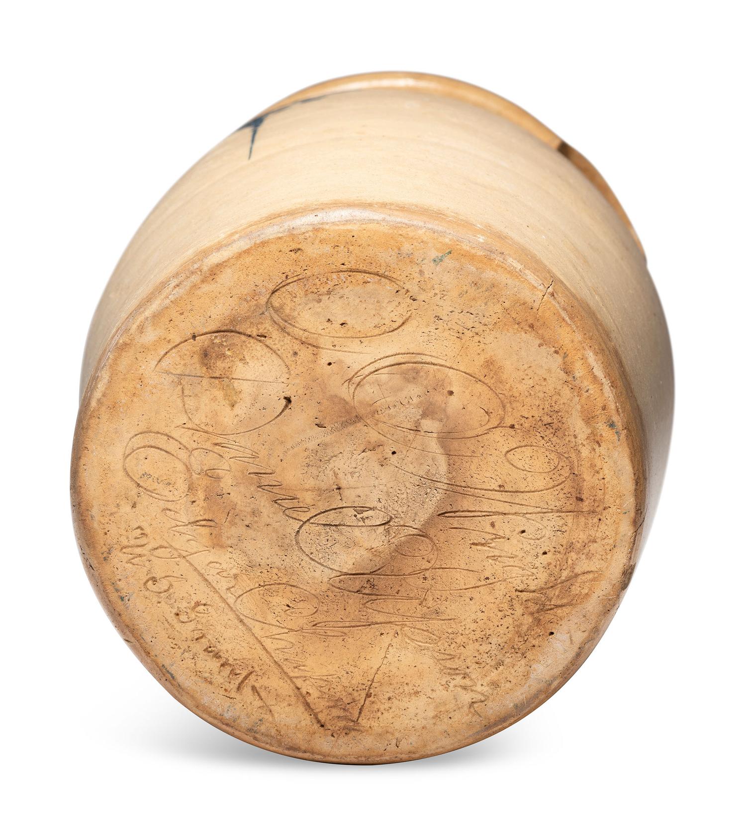 An O. O. Wright, Daniel Upson, and Edgar Chapman Five-Gallon Cobalt Decorated Stoneware Churn