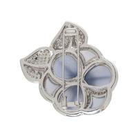 CHALCEDONY, DIAMOND AND SAPPHIRE FLOWER BROOCH