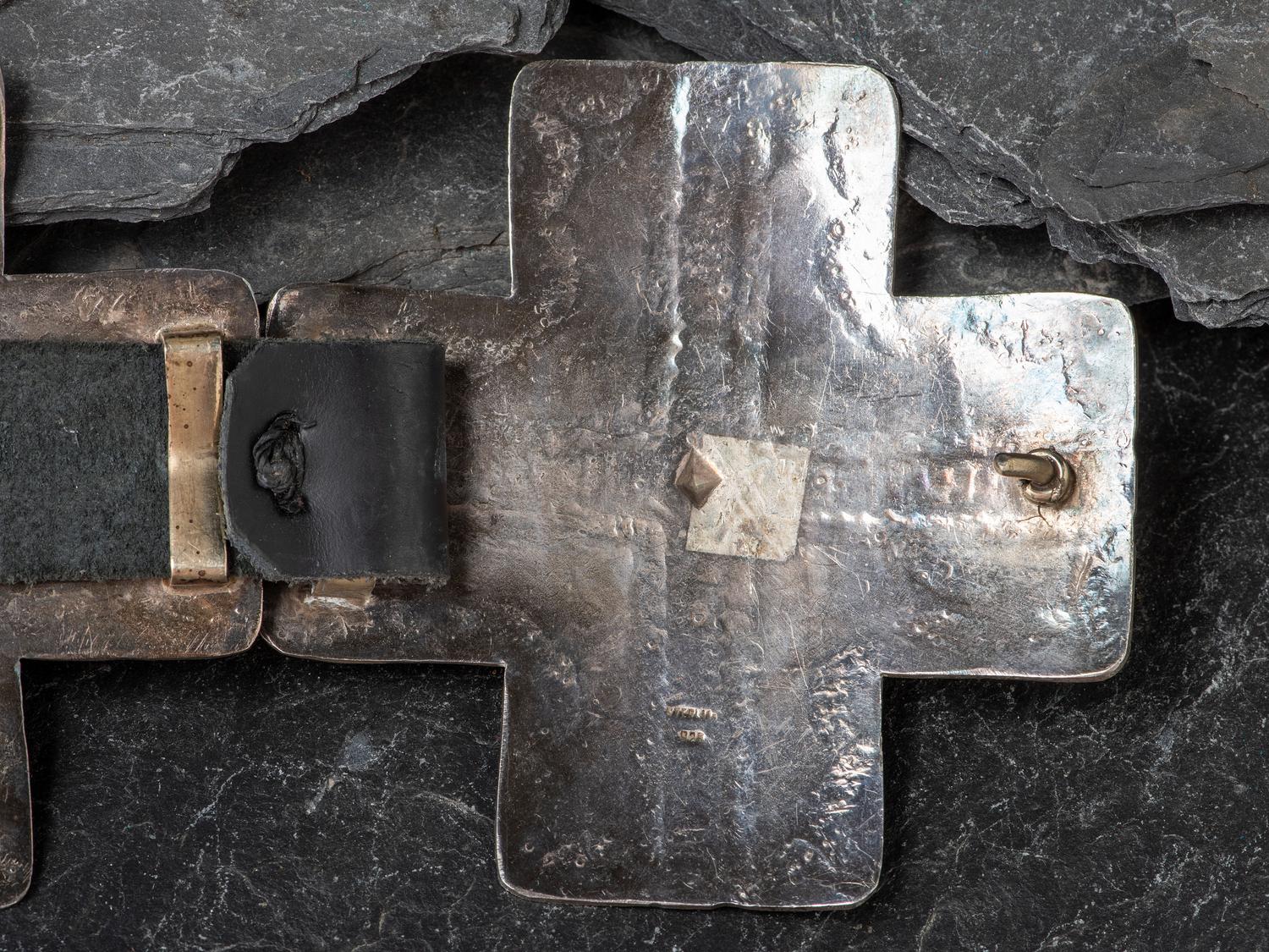 Navajo Stamped Sterling Silver Cross Concha Belt