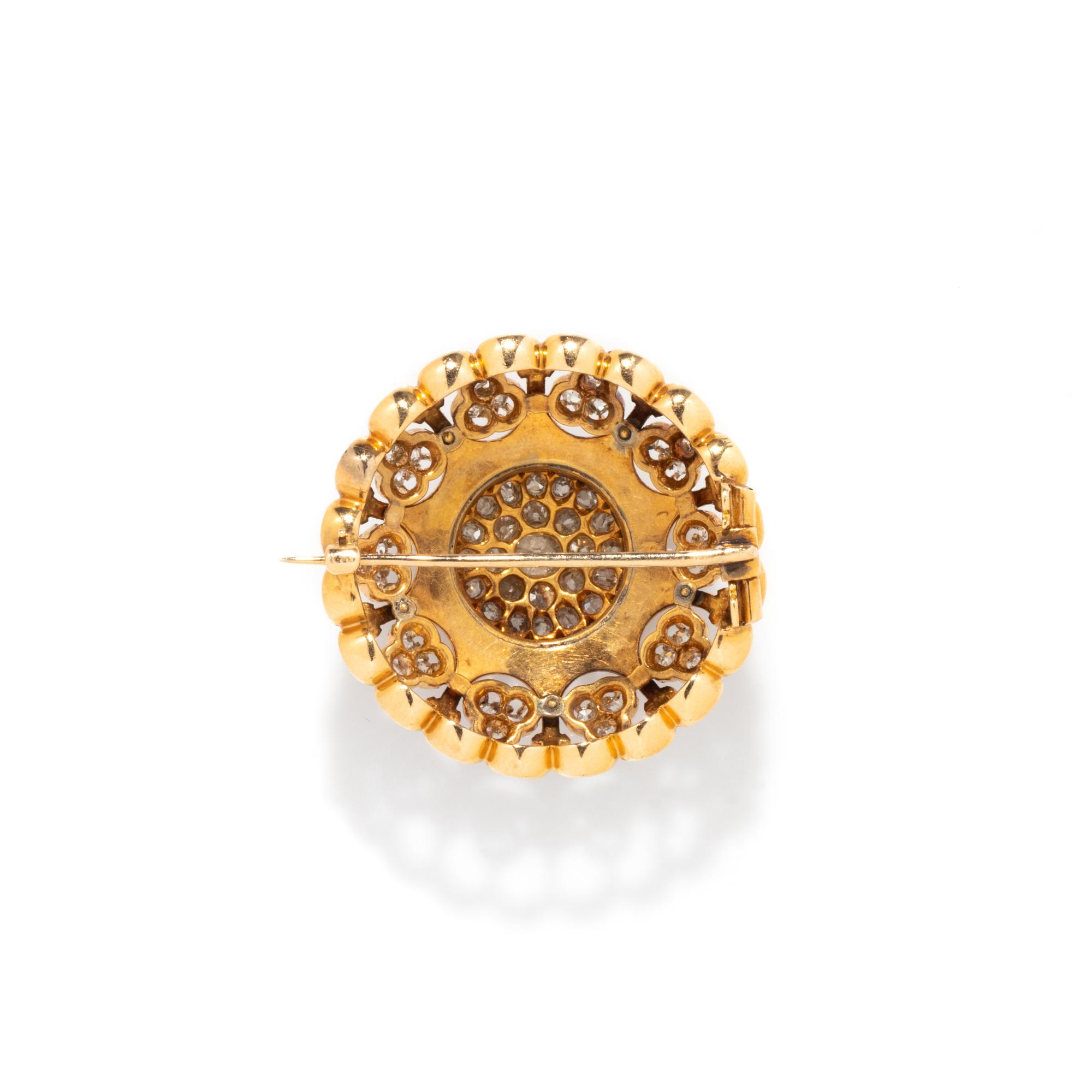 ANTIQUE, YELLOW GOLD, DIAMOND, AND ENAMEL BROOCH