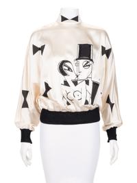 Ellena Hand-Painted Silk Satin Blouse, 1970-80s