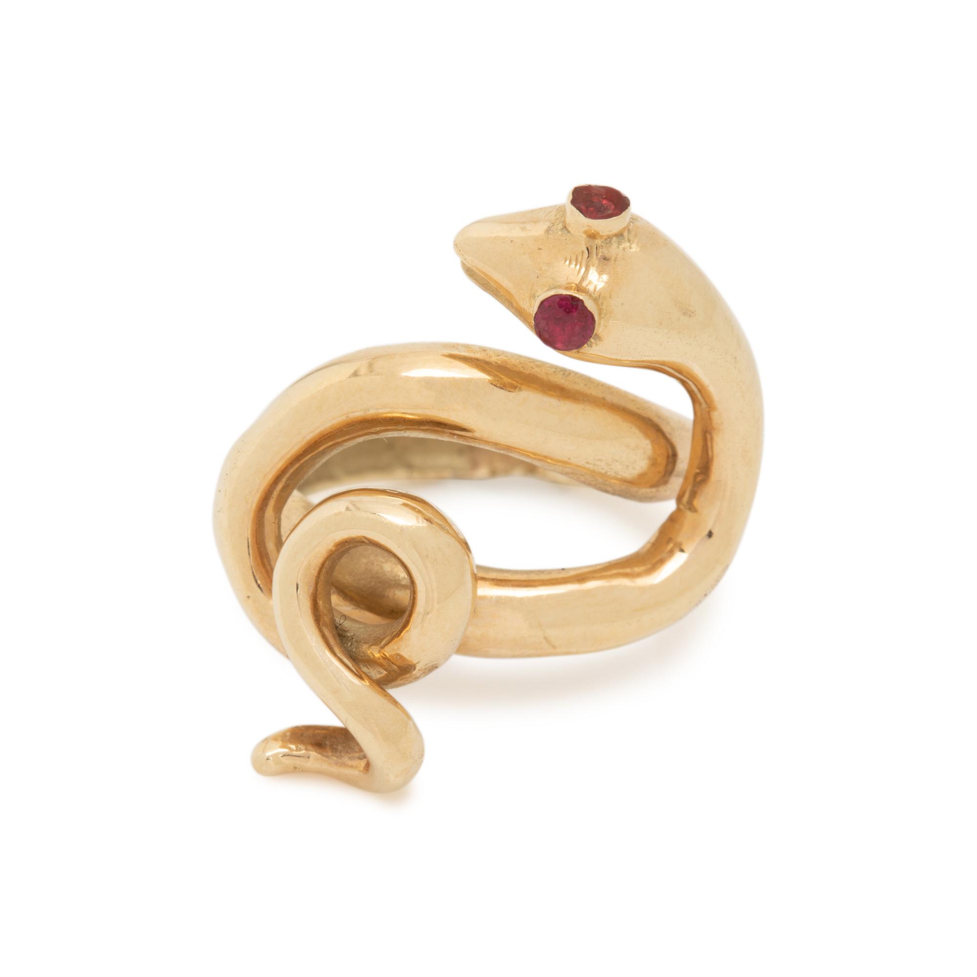 YELLOW GOLD AND RUBY SNAKE RING