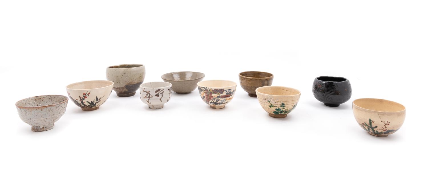 Ten Japanese Glazed Pottery Teabowls
