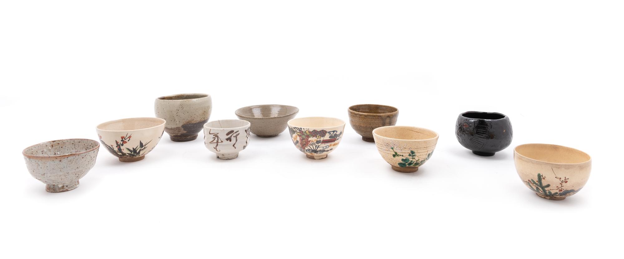 Ten Japanese Glazed Pottery Teabowls