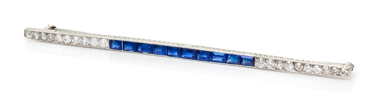A Platinum, Diamond, and Sapphire Brooch, Van Cleef & Arpels, 6.40 dwts.