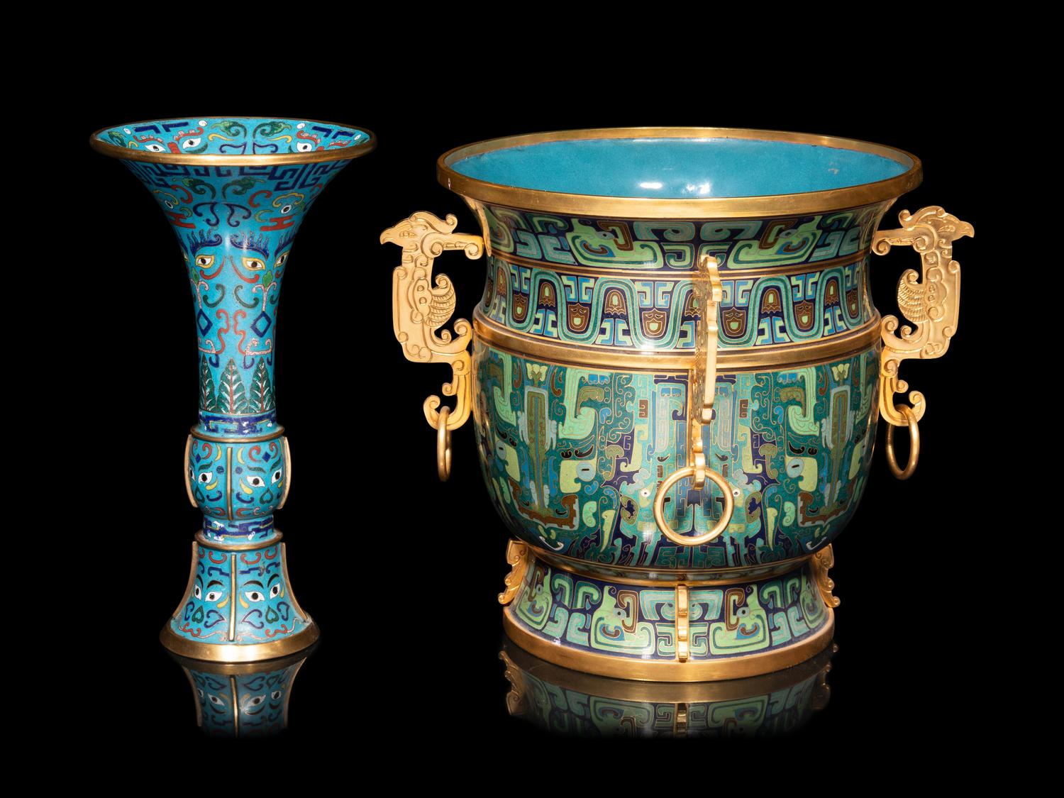 Two Chinese Cloisonné Enamel Archaistic Vessels