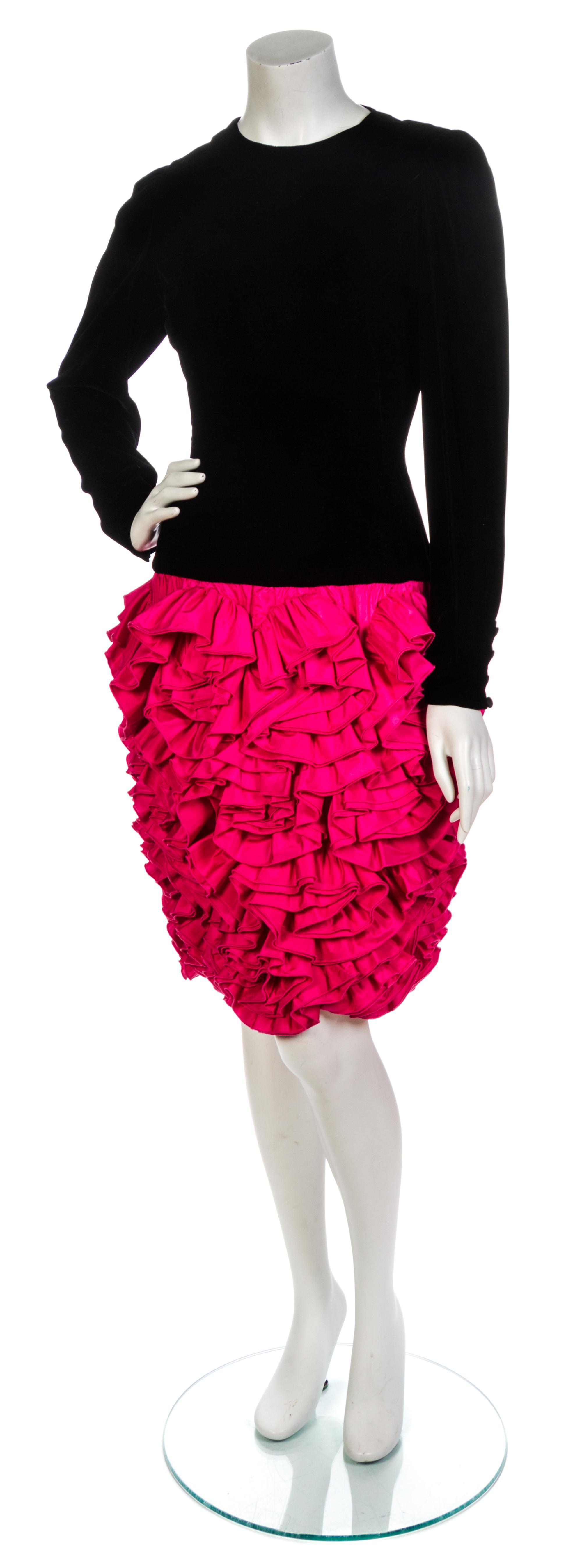 An Oscar de la Renta Black Velvet Cocktail Dress,