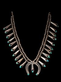 Navajo Silver and Turquoise Squash Blossom Necklace