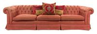 A Button Tufted Three-Seat Sofa Height 29 x width 114 x depth 37 1/2 inches.