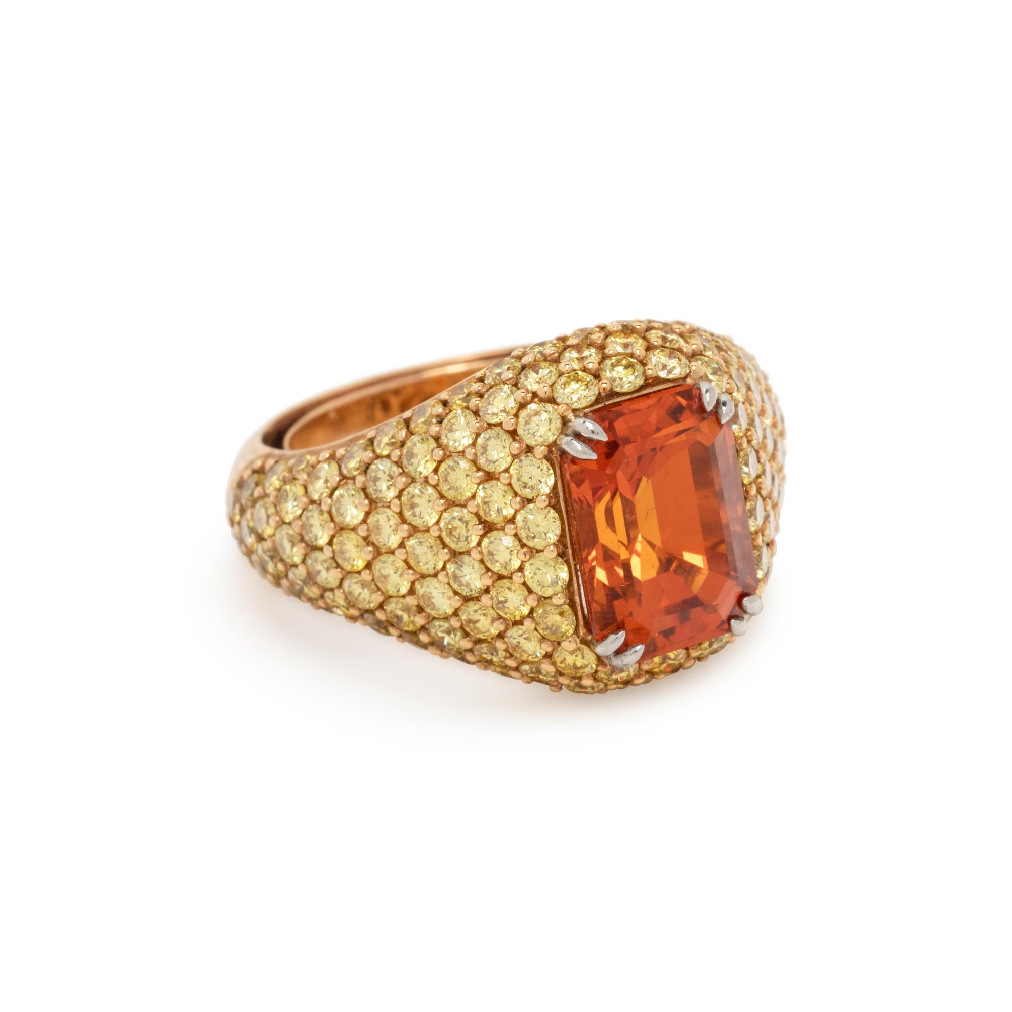 ORANGE SAPPHIRE AND YELLOW DIAMOND RING