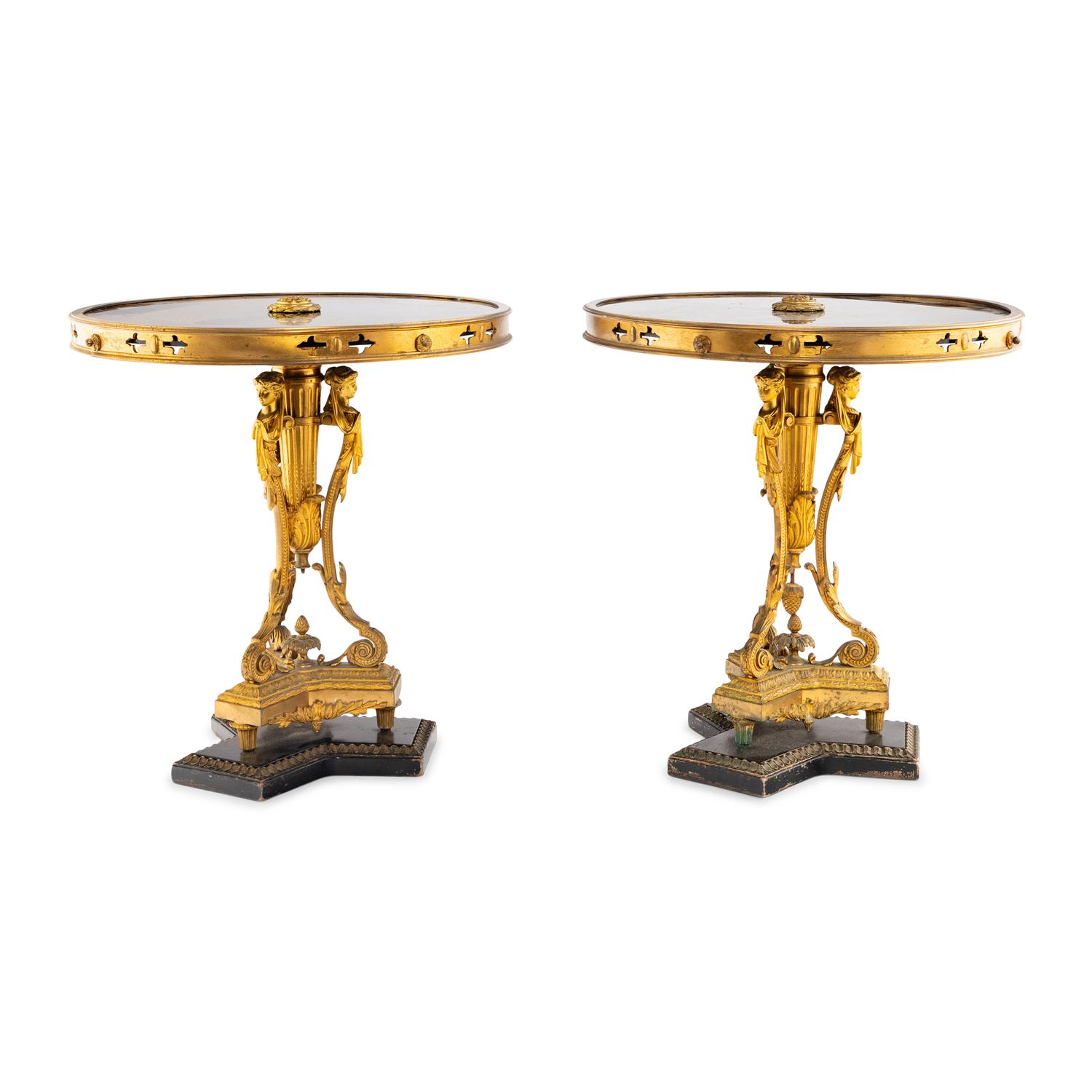 A Pair of Neoclassical Style Gilt Bronze and Marble Occasional Tables