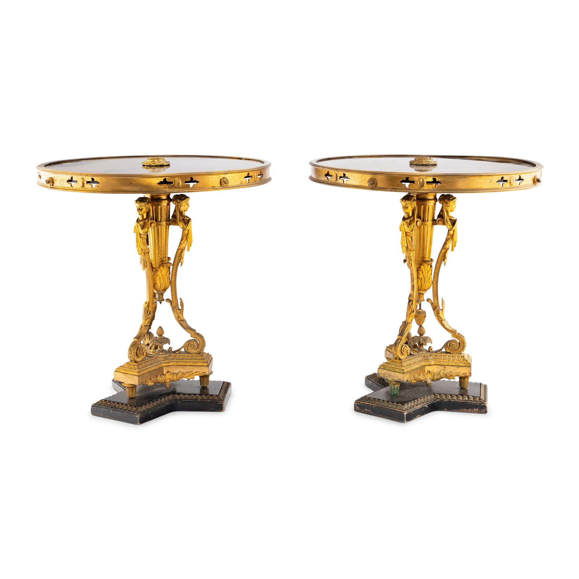 A Pair of Neoclassical Style Gilt Bronze and Marble Occasional Tables