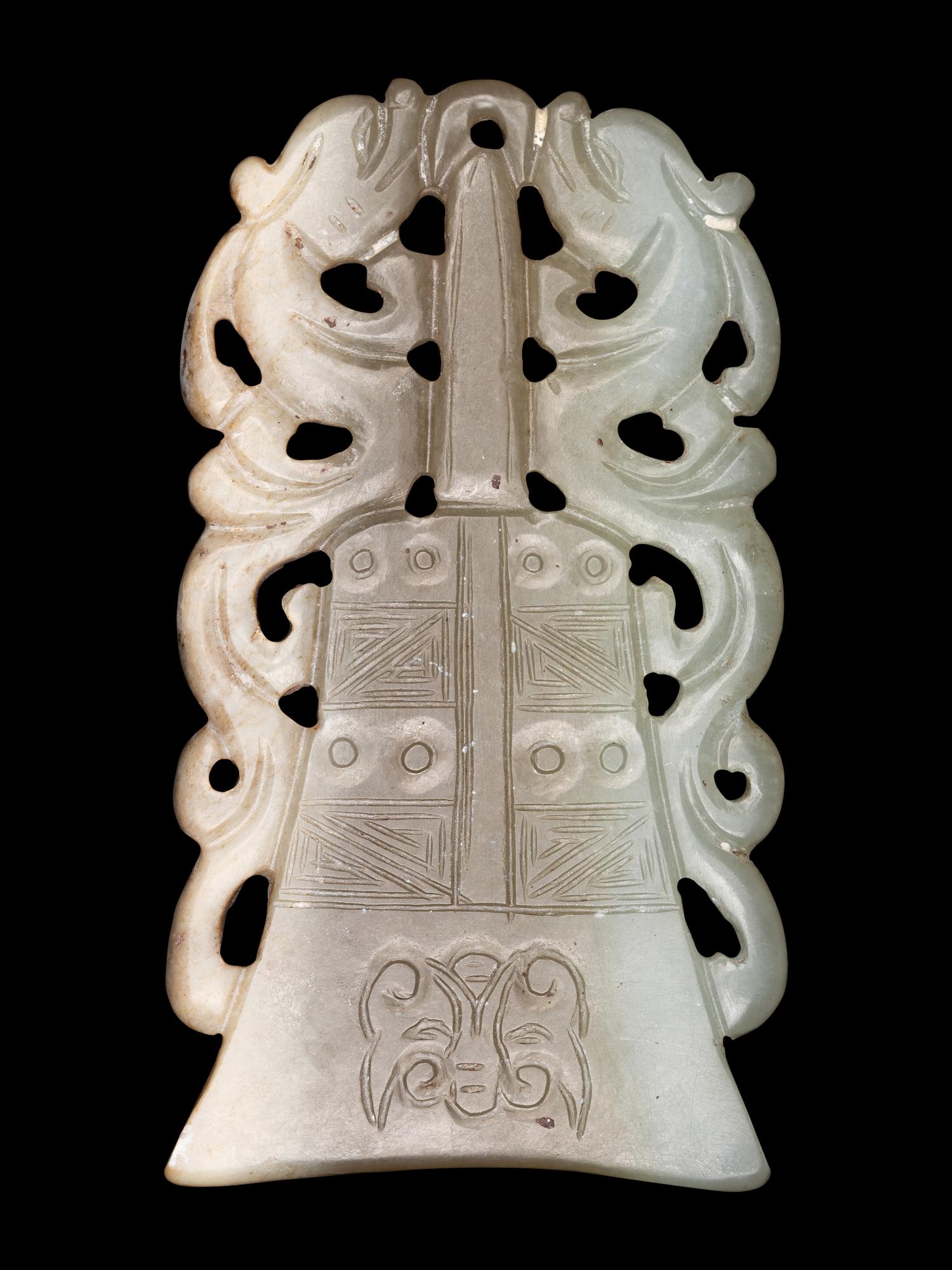 Two Celadon Jade Bell-Form Pendants