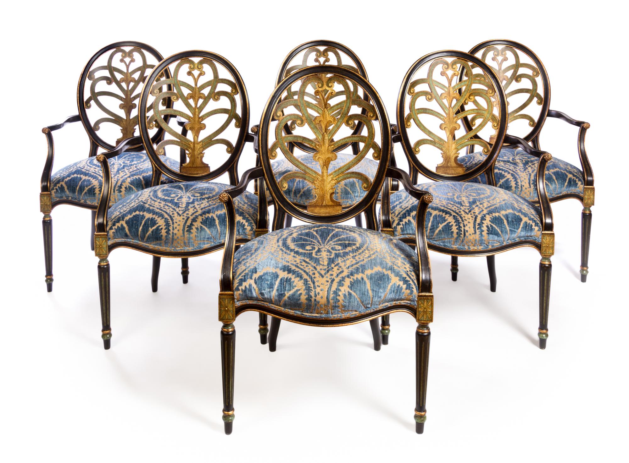 A Set of Eight Italian Painted Dining Chairs Height 41 1/2 inches. — GALIMBERTI LINO, 20TH CENTURY