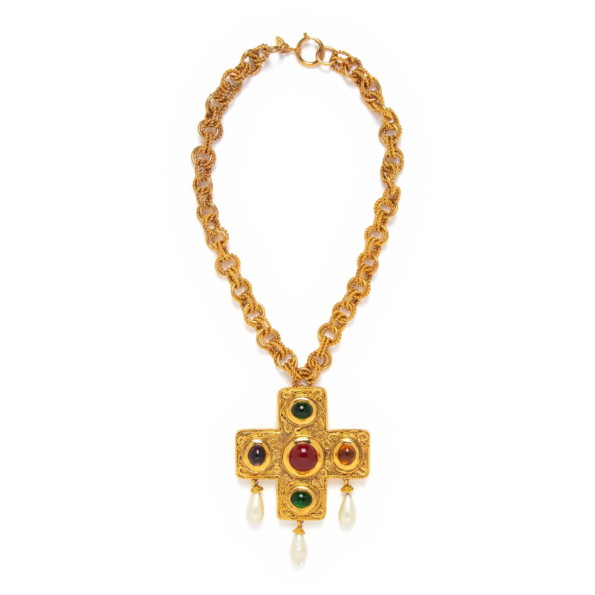 Chanel, Important Gripoix Byzantine Cross Pendant Necklace/Brooch