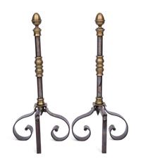 A Pair of English Brass and Steel Andirons