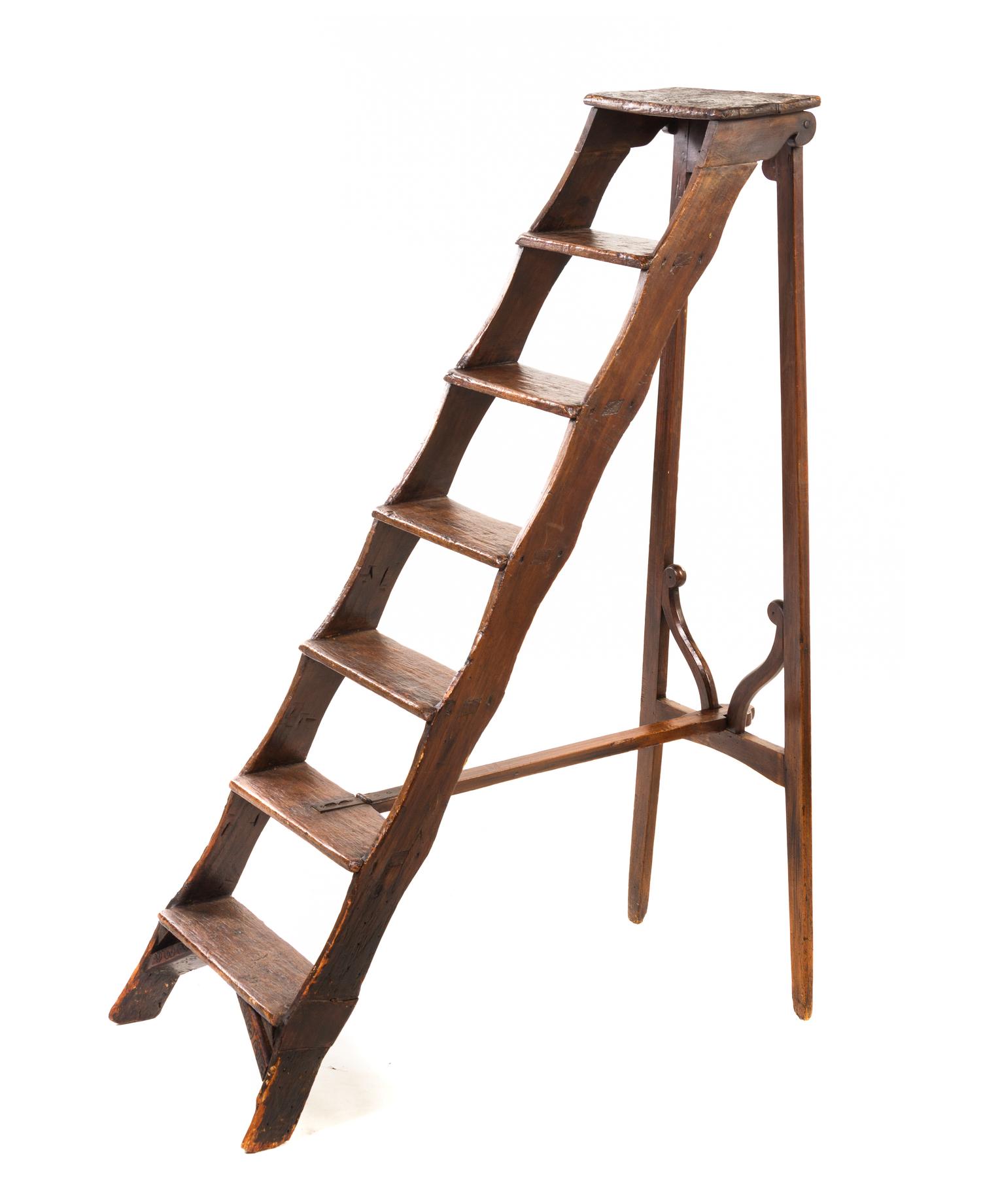 A Set of Italian Pine Library Steps, Height 58 3/4 inches (open).