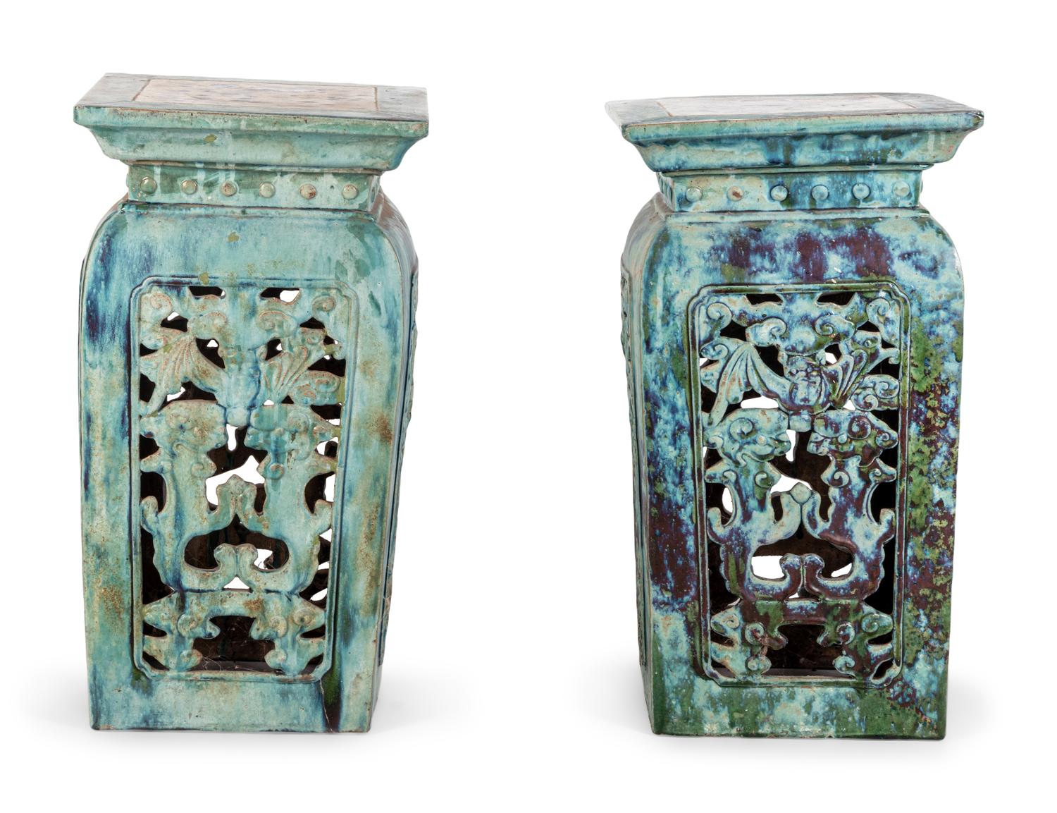 A Pair of Chinese Flambé Glazed Porcelain Square Stands