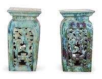A Pair of Chinese Flambé Glazed Porcelain Square Stands