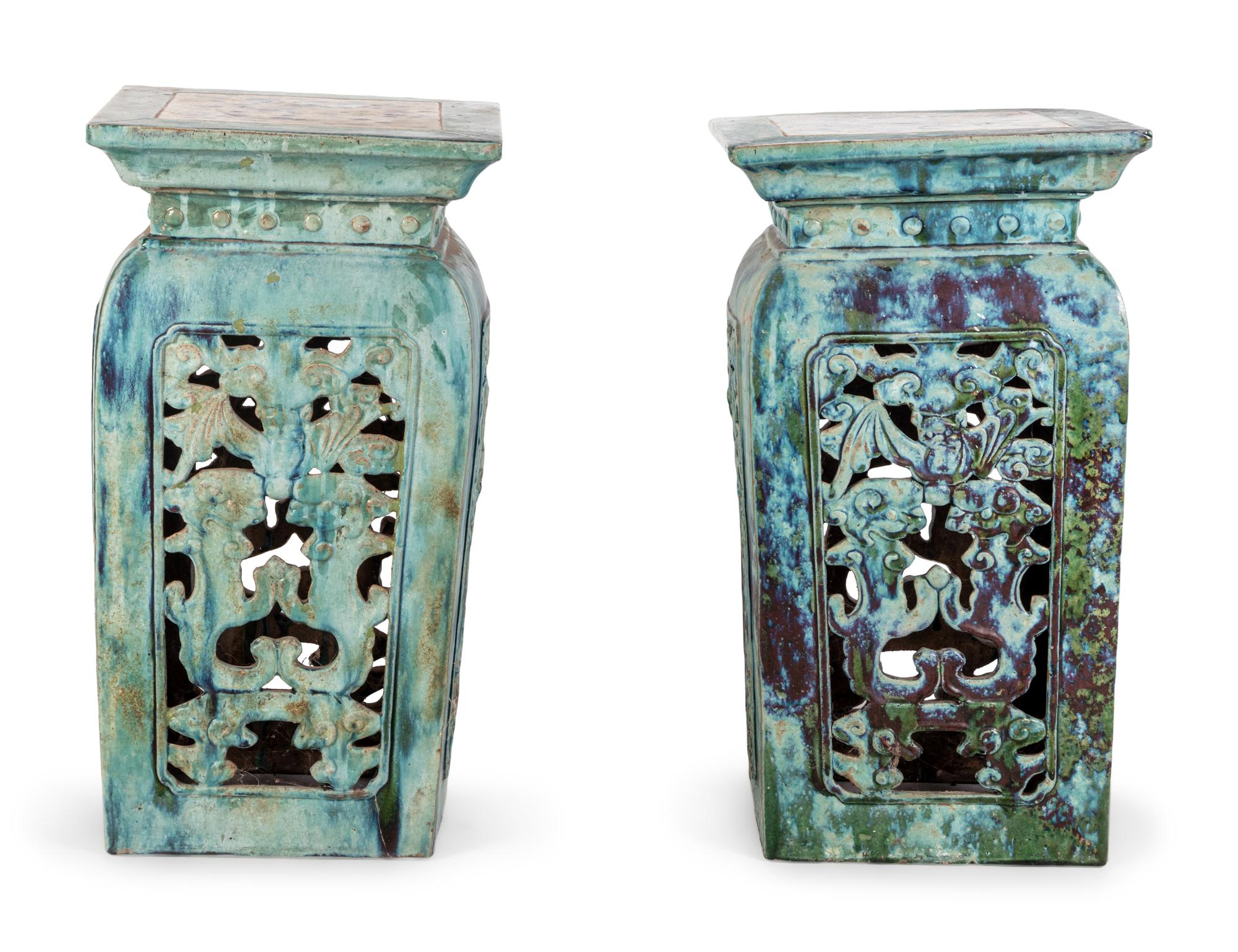 A Pair of Chinese Flambé Glazed Porcelain Square Stands