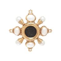 ELIZABETH GAGE, ANCIENT COIN, CULTURED PEARL, AND DIAMOND BROOCH