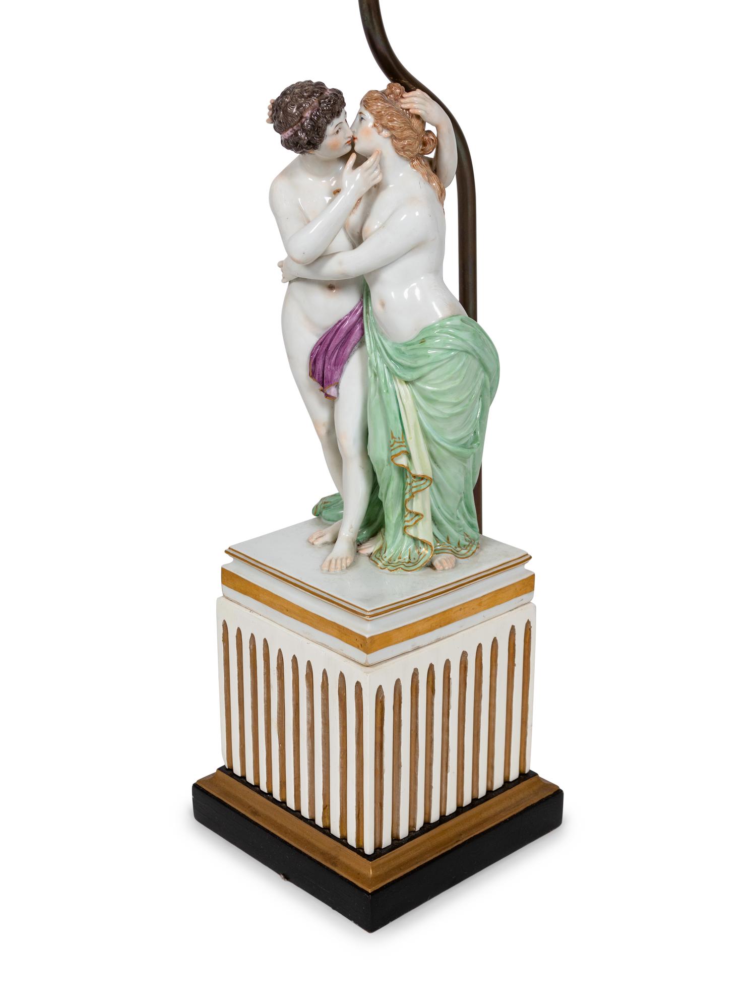 A Continental Porcelain Figural Group Mounted as a Lamp