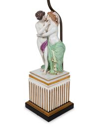 A Continental Porcelain Figural Group Mounted as a Lamp