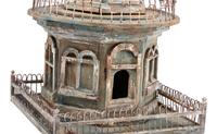 A Victorian Painted Wood and Wire Architectural Whirligig Directional Birdhouse