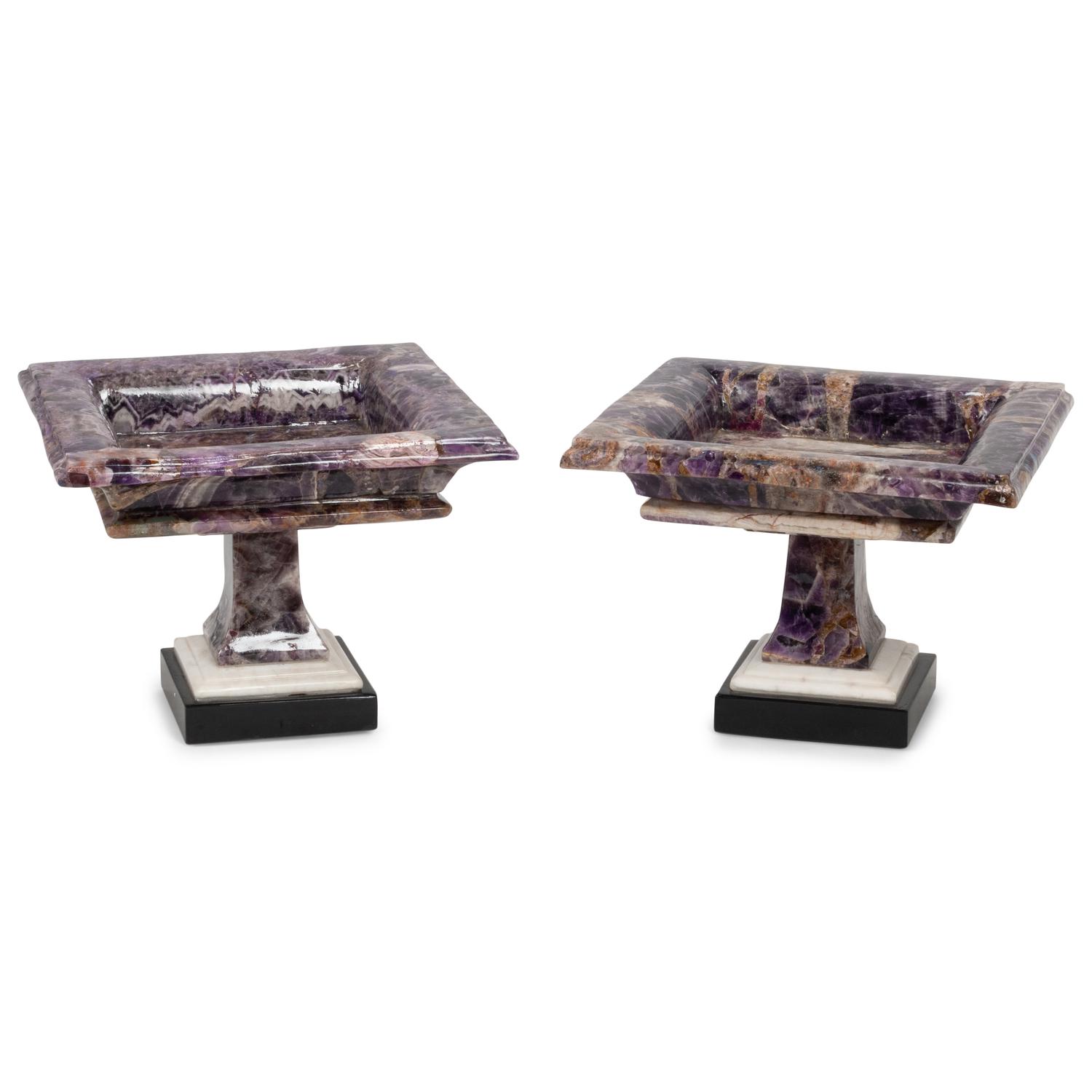 A Pair of Carved Amethyst Square Tazze