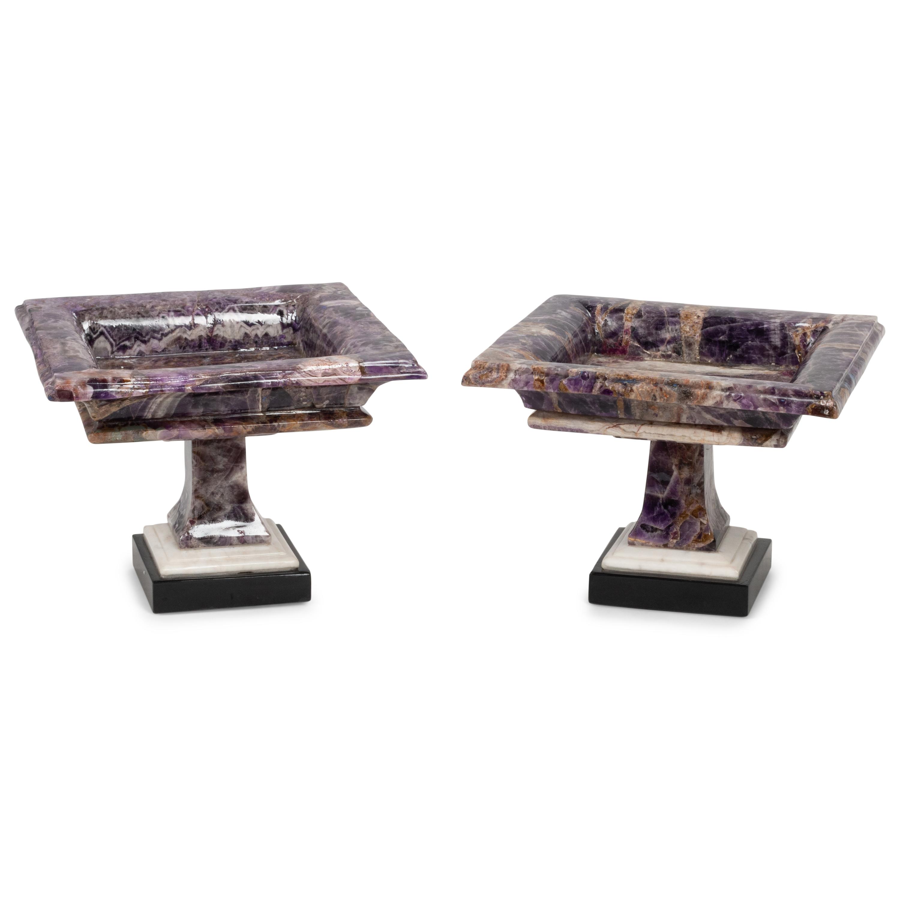 A Pair of Carved Amethyst Square Tazze