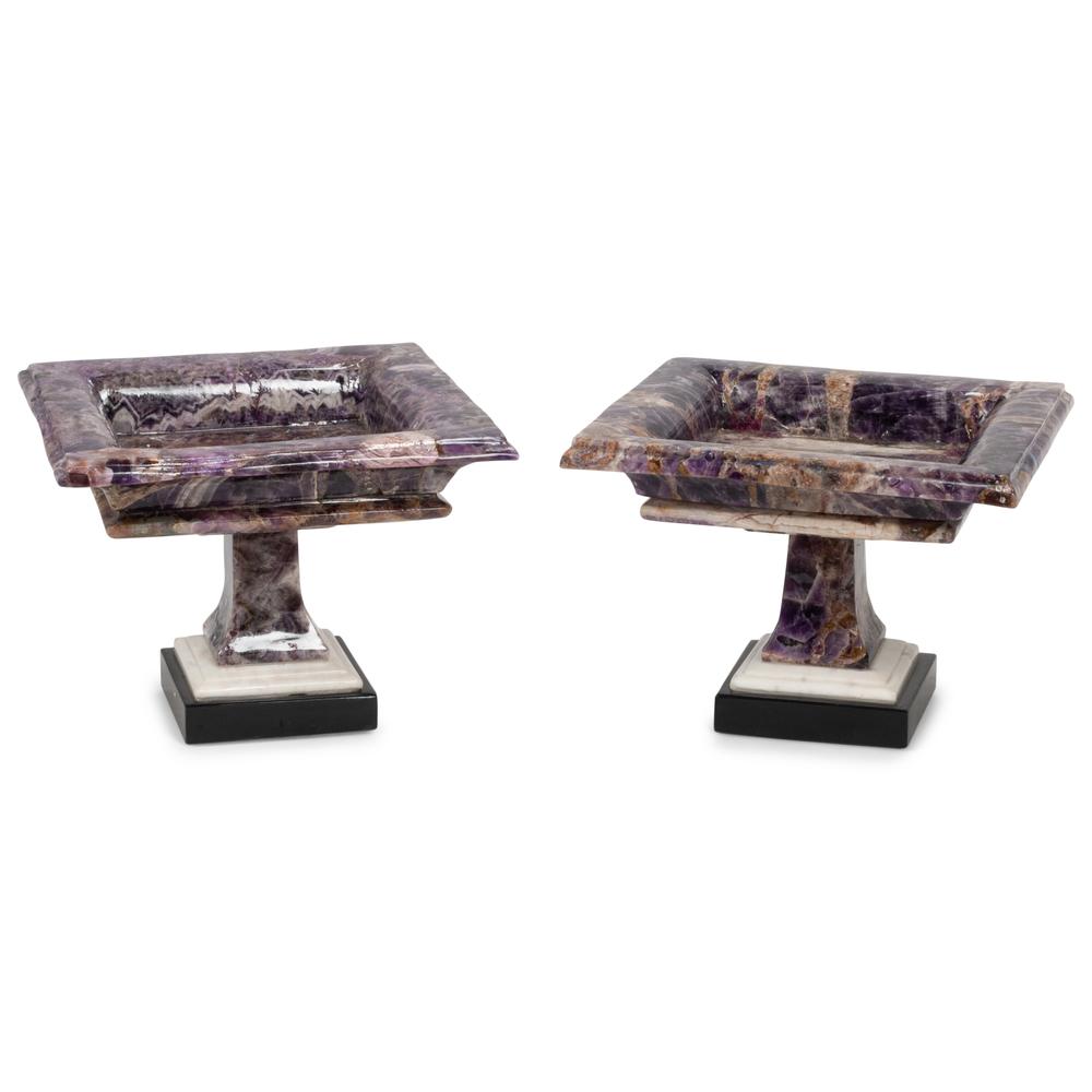 A Pair of Carved Amethyst Square Tazze