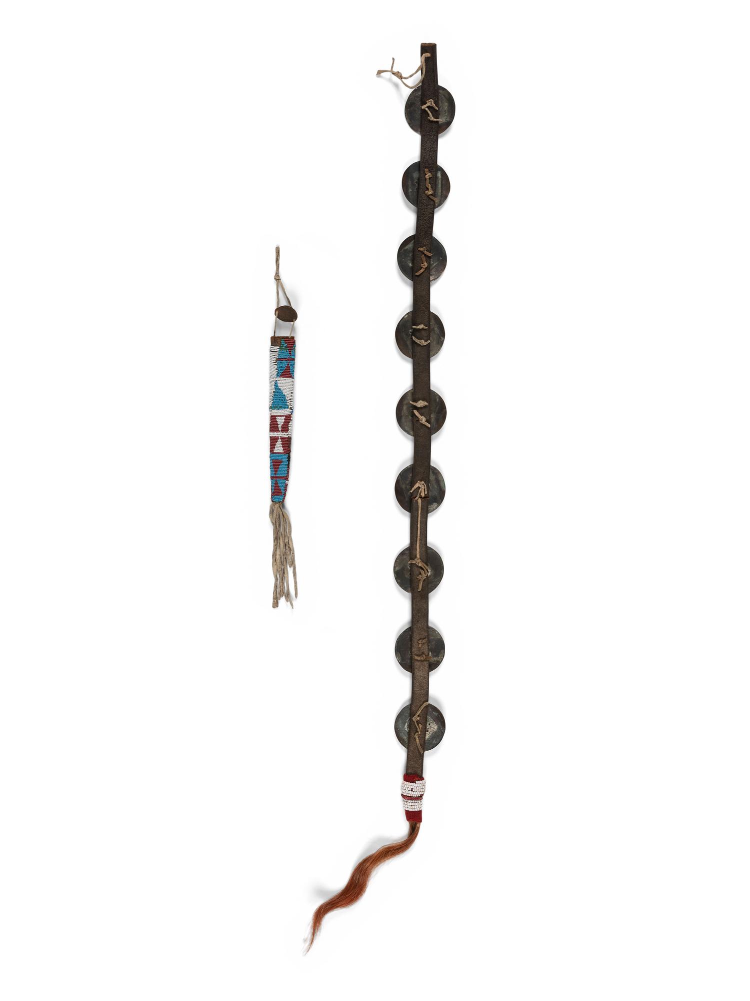 Plains Beaded Hide Awl Case and Copper Hair Drop