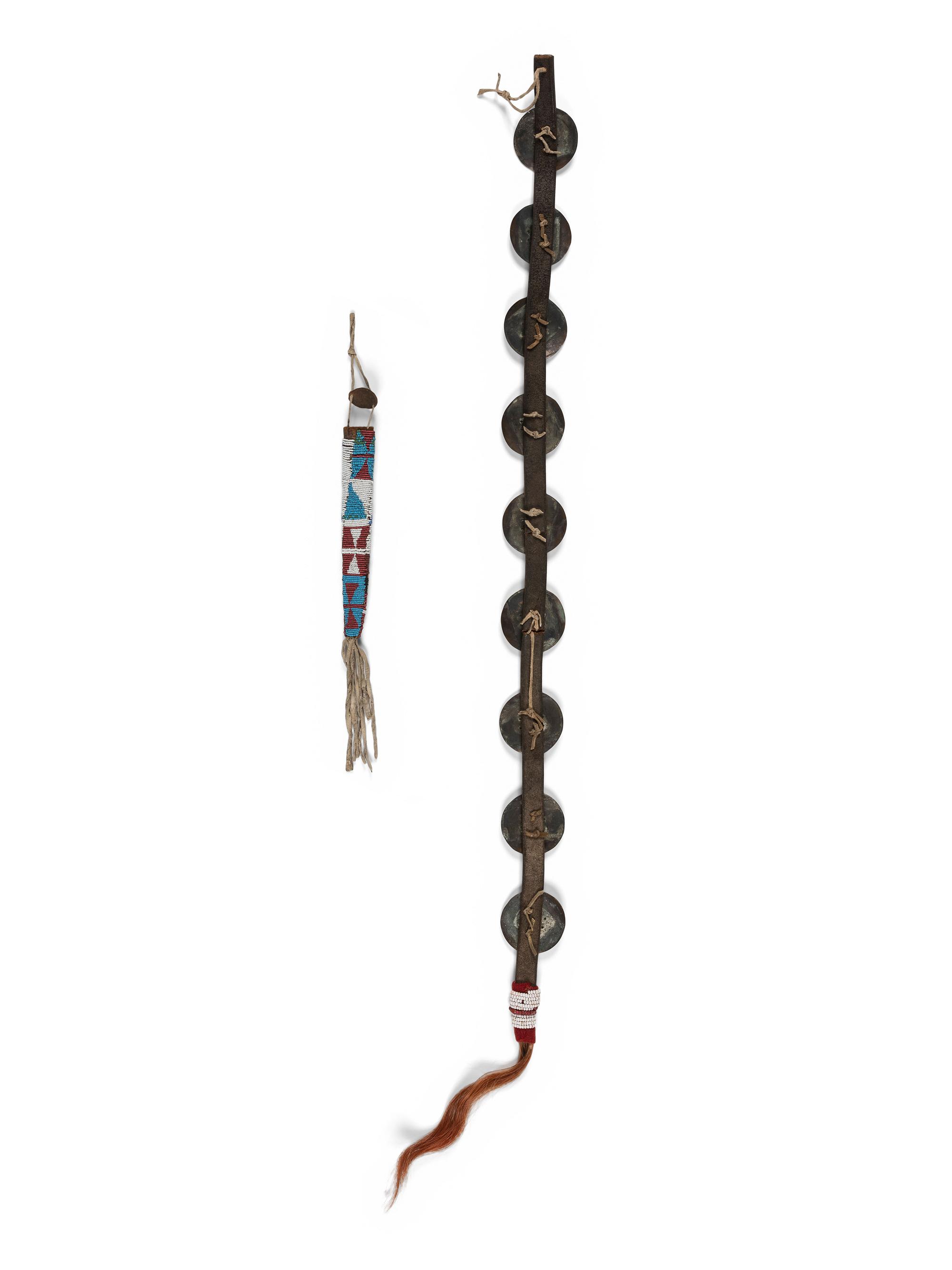 Plains Beaded Hide Awl Case and Copper Hair Drop