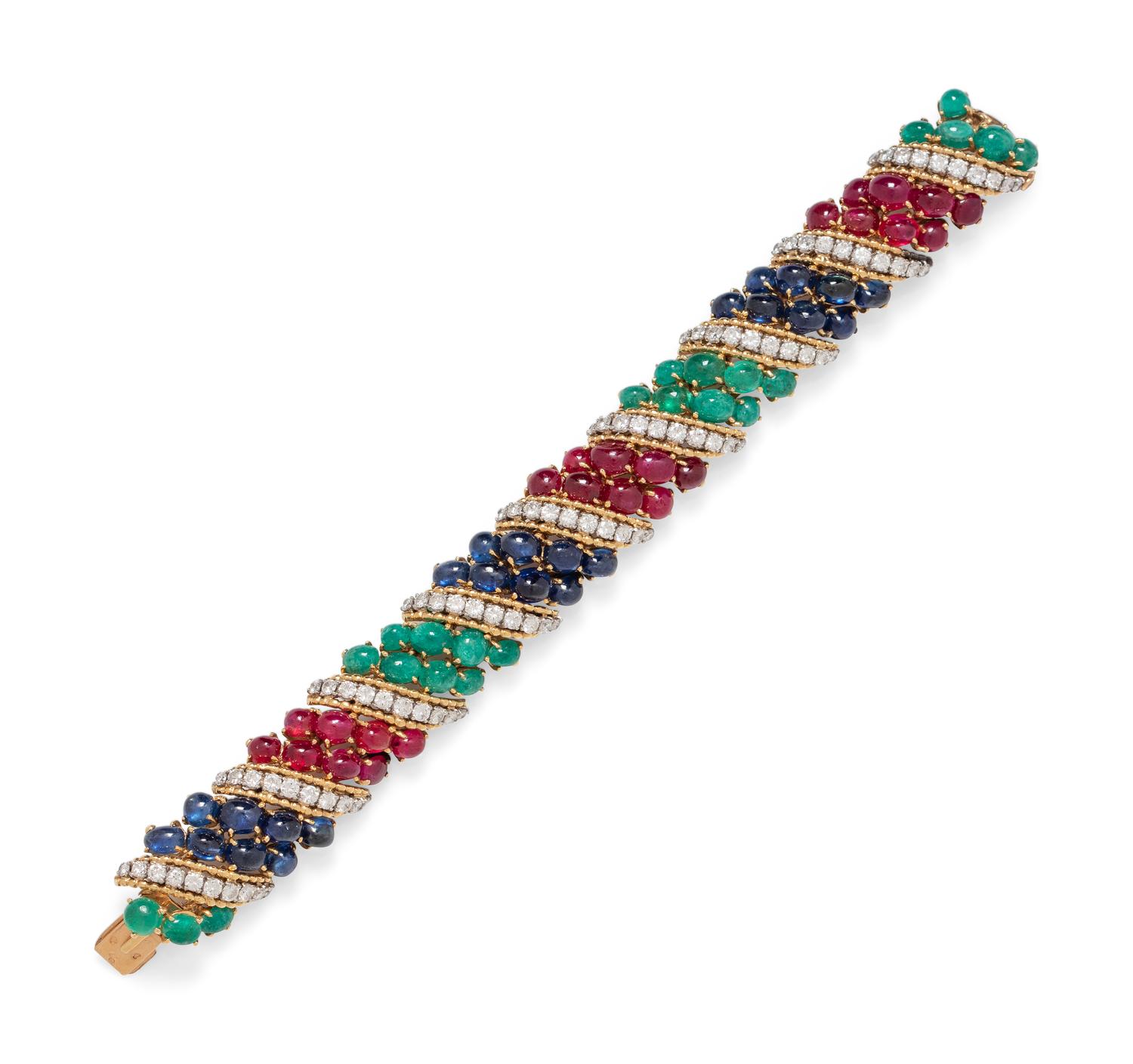 An 18 Karat Yellow Gold, Platinum, Diamond and Multigem Bracelet, Van Cleef & Arpels,